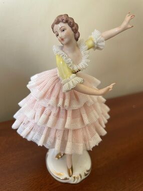 Porcelain Ballerina Figurine in Pink and Yellow